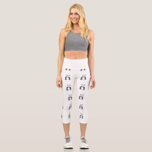 Cute black and white panda sketch capri leggings