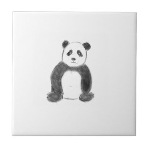 Cute black and white panda sketch ceramic tile