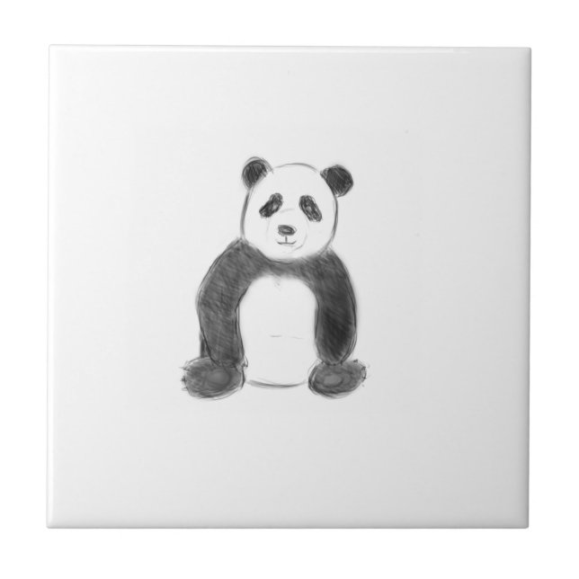 Cute black and white panda sketch ceramic tile (Front)