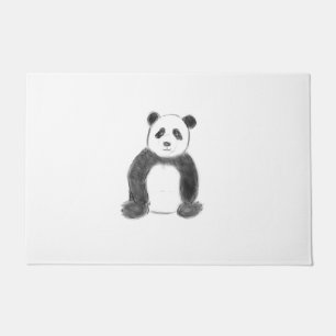 Cute black and white panda sketch doormat