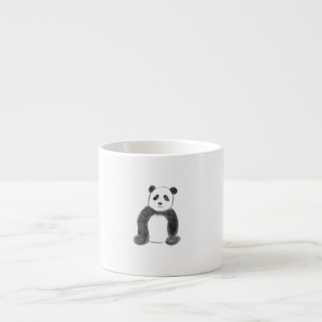 Cute black and white panda sketch espresso cup (Front)