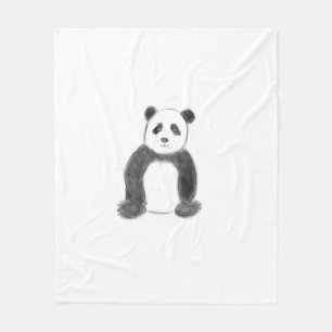 Cute black and white panda sketch fleece blanket