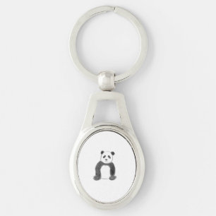 Cute black and white panda sketch key ring
