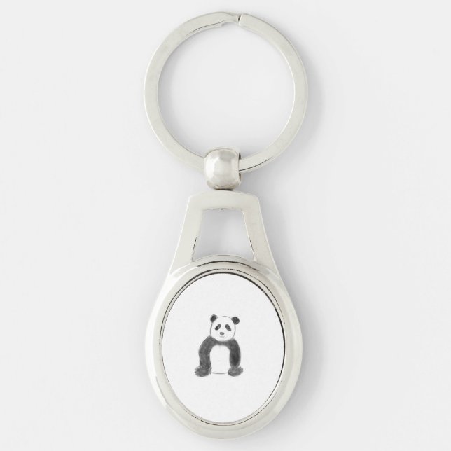 Cute black and white panda sketch key ring (Front)