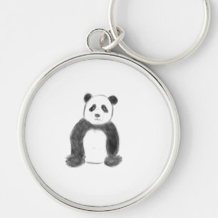 Cute black and white panda sketch key ring