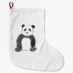 Cute black and white panda sketch large christmas stocking