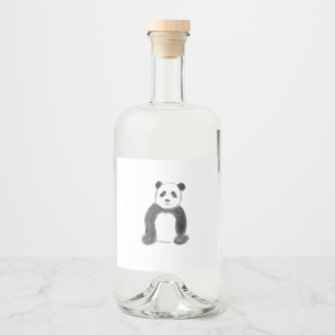 Cute black and white panda sketch liquor bottle label
