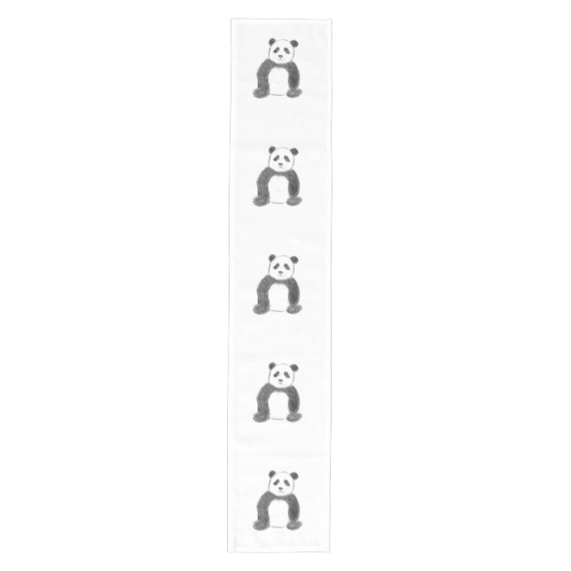 Cute black and white panda sketch medium table runner (Front)