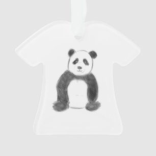 Cute black and white panda sketch ornament