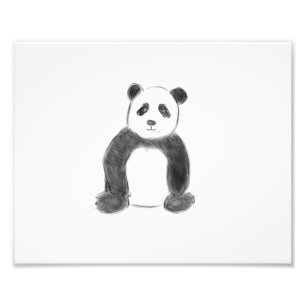 Cute black and white panda sketch photo print