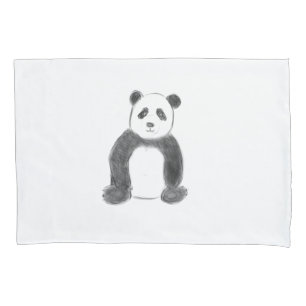 Cute black and white panda sketch pillowcase