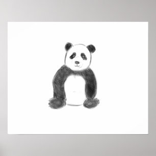 Cute black and white panda sketch poster
