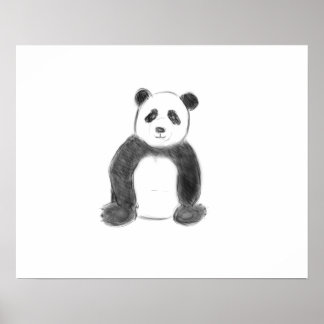 Cute black and white panda sketch poster