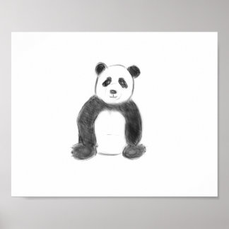 Cute black and white panda sketch poster