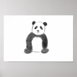 Cute black and white panda sketch poster
