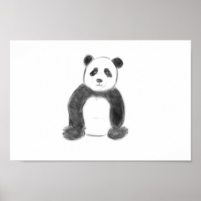 Cute black and white panda sketch poster (Front)