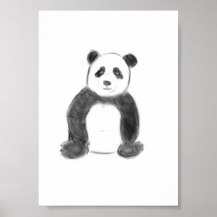 Cute black and white panda sketch poster
