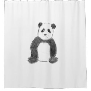 Cute black and white panda sketch shower curtain