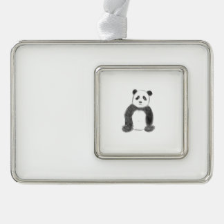Cute black and white panda sketch silver plated framed ornament
