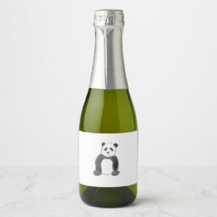 Cute black and white panda sketch sparkling wine label