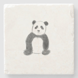 Cute black and white panda sketch stone coaster