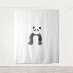Cute black and white panda sketch tapestry