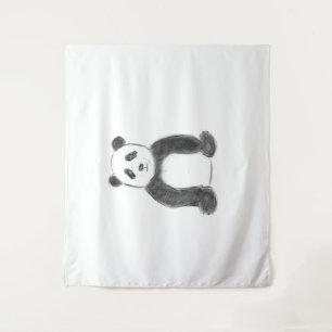 Cute black and white panda sketch tapestry