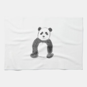 Cute black and white panda sketch tea towel