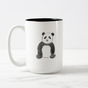 Cute black and white panda sketch Two-Tone coffee mug