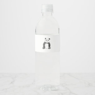 Cute black and white panda sketch water bottle label