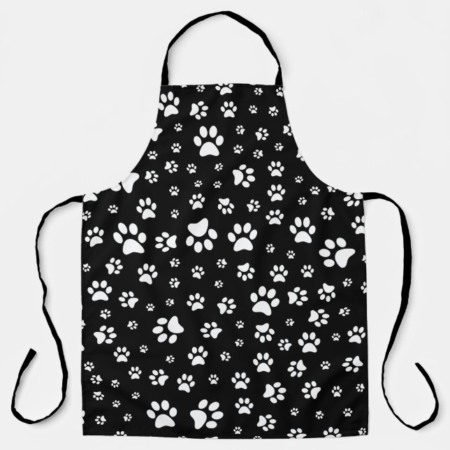 Cute Black and White Paw Print Apron (Front)