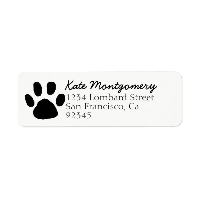 Cute Black and White Paw Print Return Address Label (Front)
