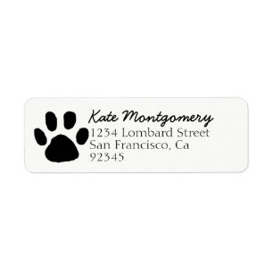 Cute Black and White Paw Print Return Address Return Address Label