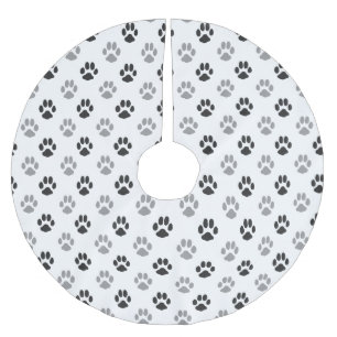 Cute Black And White Paw Prints Pattern Brushed Polyester Tree Skirt