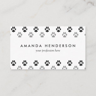 Cute Black And White Paw Prints Pattern Business Card