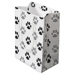 Cute Black And White Paw Prints Pattern Medium Gift Bag