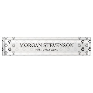 Cute Black And White Paw Prints Pattern Nameplate