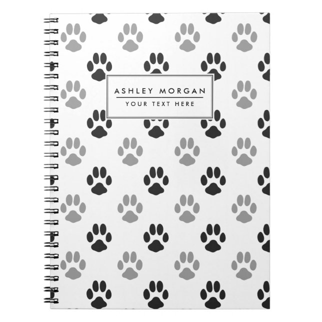 Cute Black And White Paw Prints Pattern Notebook (Front)