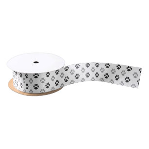Cute Black And White Paw Prints Pattern Satin Ribbon