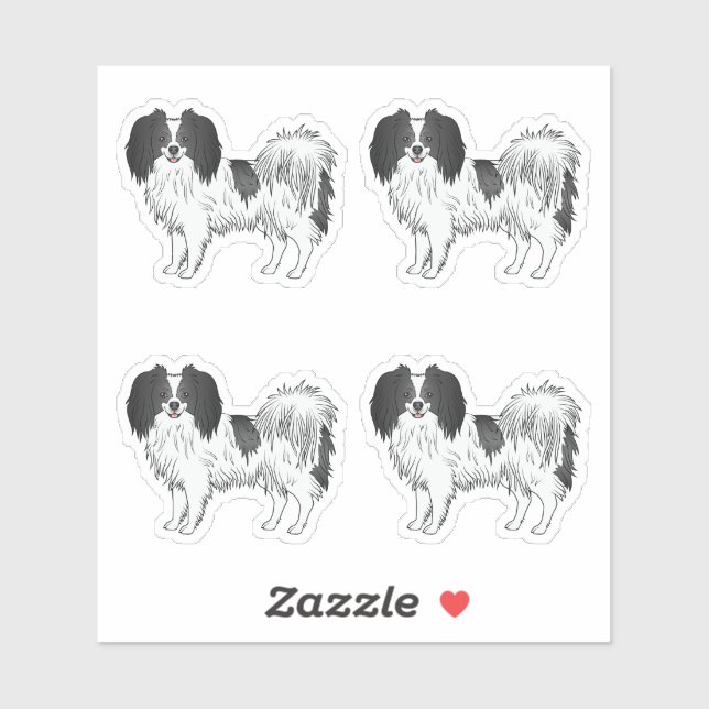 Cute Black And White Phalène Dog Cartoon Drawings (Sheet)