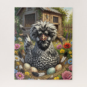 Cute Black and  White Polish Chicken  Jigsaw Puzzle