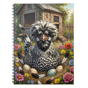 Cute Black and White Polish Chicken Notebook