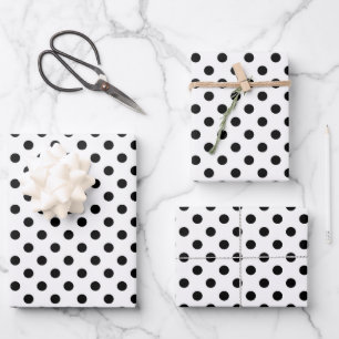 Cute Black And White Polka Dots Pattern Wrapping Paper Sheet