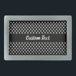 Cute Black and White Polka Dots ScriptText Belt Buckle<br><div class="desc">The background is black. In the centre,  there's a white script for your custom message. The pattern is white polka dots. Personalise your belt buckle with the message of your choice. The display text can be edited or deleted.</div>