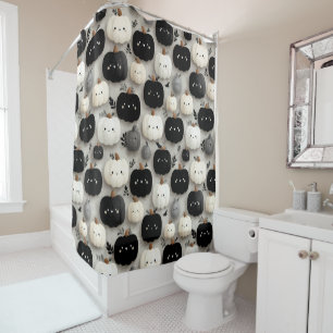 Cute Black and White Pumpkin Fall Pattern Shower Curtain