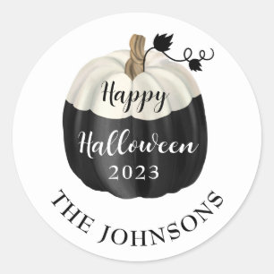 Cute Black And White Pumpkin Happy Halloween 2022 Classic Round Sticker