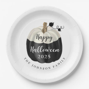 Cute Black And White Pumpkin Happy Halloween 2022 Paper Plate