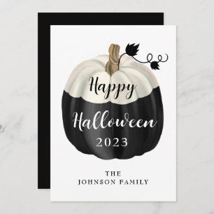 Cute Black And White Pumpkin Happy Halloween  Card
