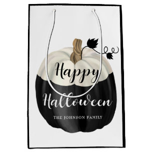 Cute Black And White Pumpkin Happy Halloween  Medium Gift Bag