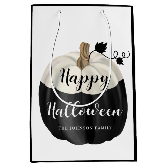 Cute Black And White Pumpkin Happy Halloween  Medium Gift Bag (Front)